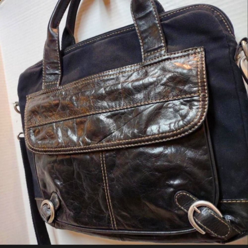 Rugged Vintage Fossil Carryall Laptop Bag Canvas and Leather